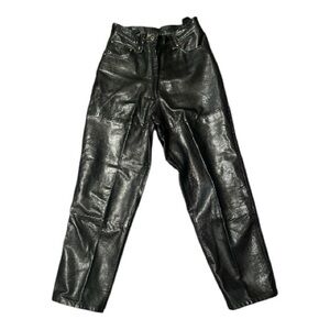 Women's Black Genuine Leather Straight Leg Pants